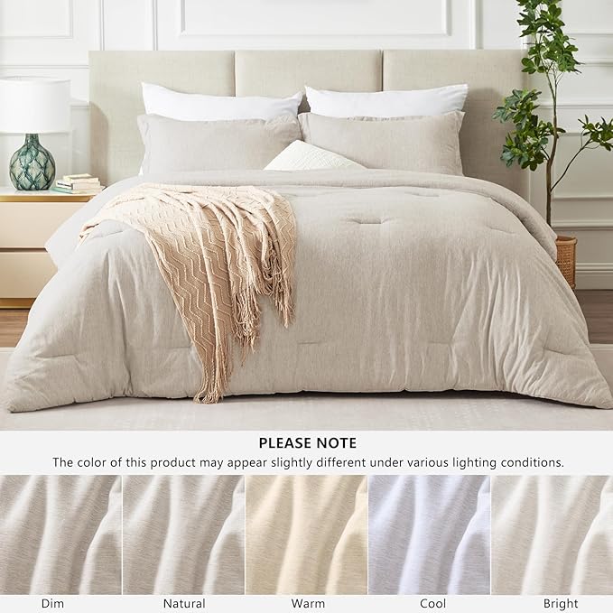 CozyLux Oversized Queen Comforter Set, 3 Pieces 98x98 Beige Soft Luxury Cationic Dyeing Bedding Set All Season, Breathable Lightweight Bed Sets with 1 Down Alternative Comforter and 2 Pillow Shams