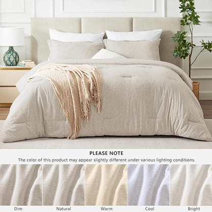 CozyLux California King Comforter Set, 3 Pieces Beige Soft Luxury Cationic Dyeing Cal King Comforter Bedding Set, Breathable Lightweight Bed Sets with 1 Down Alternative Comforter and 2 Pillow Shams