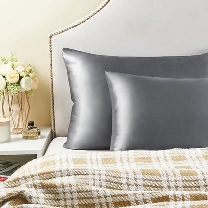 BEDELITE Satin Pillowcase with Zipper, Dark Grey King Size Pillow Cases Set of 2, Super Soft and Cooling Similar to Silk Pillow Cases, Gift for Women Men(20x36 Inches)