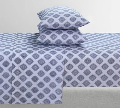 Feather & Stitch Softest 100% Cotton Sheets, 300 Thread Count Percale Weave Bedding, 16" Deep Pocket, Cooling Sheets, Breathable Bed Set, Hotel Premium Quality (Twin, Diamond)