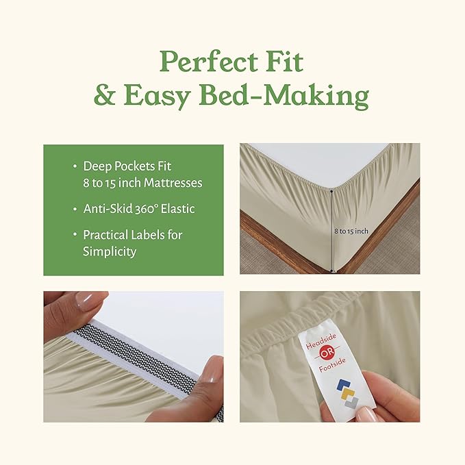 California Design Den Soft 100% Cotton Percale Sheets King Size Set - King Bed Sheets with Deep Pockets, Crisp, Breathable and Durable Bedding Set - Warm Taupe
