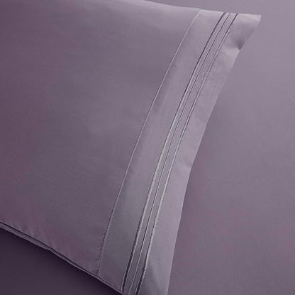 Clara Clark Bed Sheets, Premier 1800 Series Bed Sheet Set, Deep Pocket, Wrinkle, Fade, Stain Resistant, Luxury Soft Bedding Sheets & Pillowcases, Split King, Grayish Purple