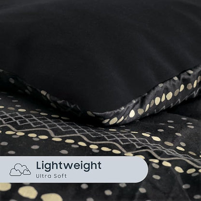 Wake In Cloud - Boho Comforter Set, Farmhouse Bohemian Western Aztec Neutral Aesthetic, Soft Lightweight Bedding, 3 Pieces, Charcoal Black, King Size