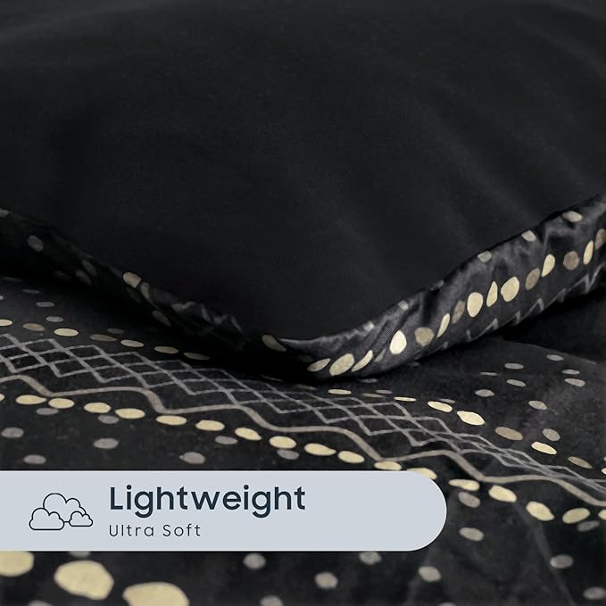 Wake In Cloud - Boho Comforter Set, Farmhouse Bohemian Western Aztec Neutral Aesthetic, Soft Lightweight Bedding, 3 Pieces, Charcoal Black, Full Size