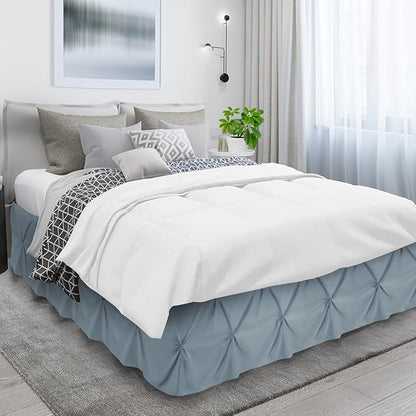 Nestl Stone Blue Bed Skirt Full Size, Pinch Pleat Full Bed Skirt, 14" Inch Drop Full Bedskirt, Hotel Quality Stone Blue Bed Skirts, Premium Microfiber Bedskirt for Full Bed, Stone Blue Full Bed Skirt