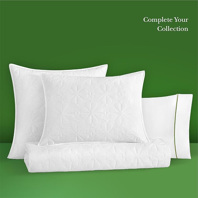 kate spade new york Spade Floral 3-Piece King Quilt Bedding Set, 100% Cotton Sateen Reversible Cover, All Season Warmth Bedding, Machine Washable, Bright White