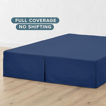 Bare Home King Bed Skirt - 15-Inch Tailored Drop Easy Fit - Bed Skirt for Beds - Center & Corner Pleats (King, Dark Blue)