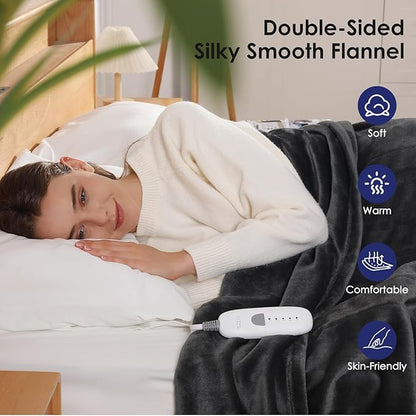 Heated Blanket King Size Electric Blanket 100''X90'' - Fast Heating Blanket Ultra Soft Flannel, Dual Controllers with 5 Heat Levels & 10 Hrs Timer, Machine Washable King Heated Blanket, Dark Gray