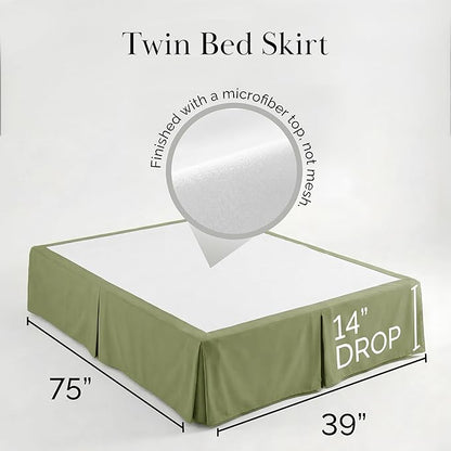 Southshore Fine Living, Inc. Twin Size Bed Skirt, 14-Inch Drop Pleated Bed Skirt for Twin Mattress, Dust Ruffle for Twin Size Bed, Sage Green