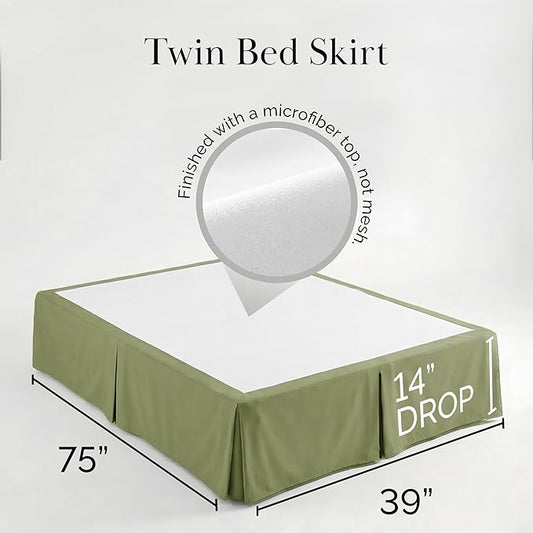 Southshore Fine Living, Inc. Twin Size Bed Skirt, 14-Inch Drop Pleated Bed Skirt for Twin Mattress, Dust Ruffle for Twin Size Bed, Sage Green