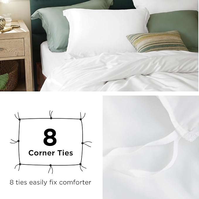 Bedsure Duvet Cover Queen Size - Moisture-Wicking, Silky Eucalyptus Lyocell Cotton Hybrid Comforter Cover Set for Hot Sleeper - GentleSoft™ and Breathable, Cooling Bedding Set, Bright White