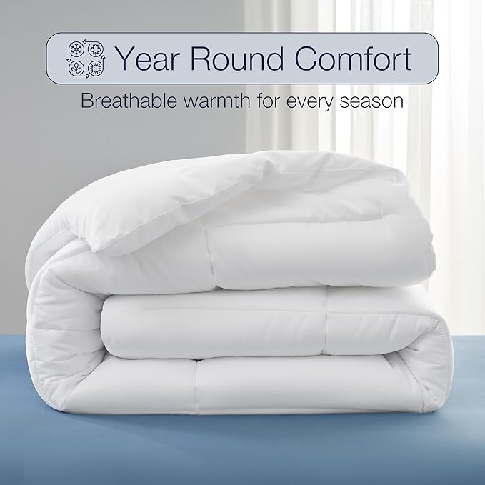 Casual Living Twin XL Duvet Insert Comforter Cooling Blanket Lightweight Hypoallergenic Reversible White Comforter Fluffy Bedding Down Alternative Washable for College Dorm Essentials, Twin XL, White