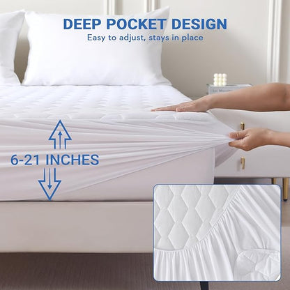 MUXHOMO Full Size Mattress Protector, 100% Waterproof Quilted Full Mattress Cover, Noiseless Soft & Cooling Mattress Pad, Deep Pocket 6"-21", White