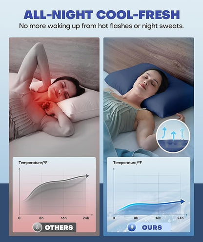 Ice Cooling Pillowcase for Hot Sleepers, Instantly Cool, Stays Cold All Night, Softer Than Silk Pillow Cases, Pillow Covers with Invisible Zipper, Gift for Men & Women - Queen Size, Navy Blue (1 Pack)