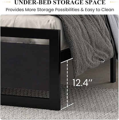 SHA CERLIN Heavy Duty Full Size Bed Frame with Modern Headboard, Black | Platform Metal Base with Square Footboard and 13 Strong Slats Support, No Box Spring Needed