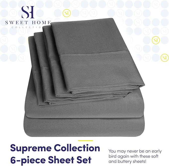 King Size Bed Sheets - 6 Piece 1500 Supreme Collection Fine Brushed Microfiber Deep Pocket King Sheet Set Bedding - 2 Extra Pillow Cases, Great Value, King, Gray