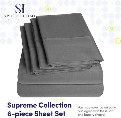 Bed Sheets Queen Size Grey - 6 Piece 1500 Supreme Collection Fine Brushed Microfiber Deep Pocket Queen Sheet Set Bedding - 2 EXTRA PILLOW CASES, GREAT VALUE - Queen, Gray