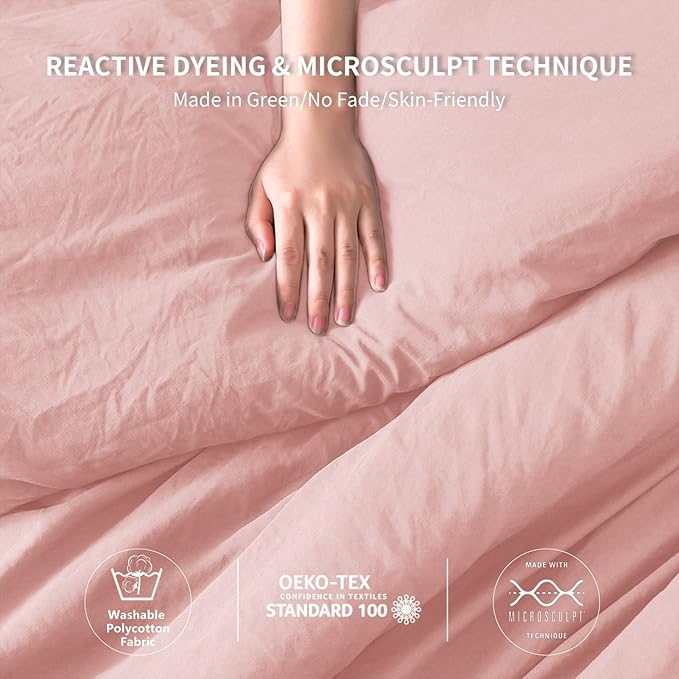 COTTEBED Light Pink Twin XL Comforter Set for College Girls, Ultra-Soft Lightweight Washed Cotton Twin Bedding Comforter Sets for Kids Women Student School Dorm All Season Use, Blush Pink Twin/Twin XL