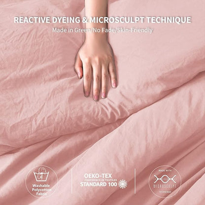 COTTEBED Fluffy Light Pink Comforter Set - Queen/Full Size - Ultra Soft Lightweight Washed Cotton Down Alternative - Blush Pink with Pillow Shams - All Season