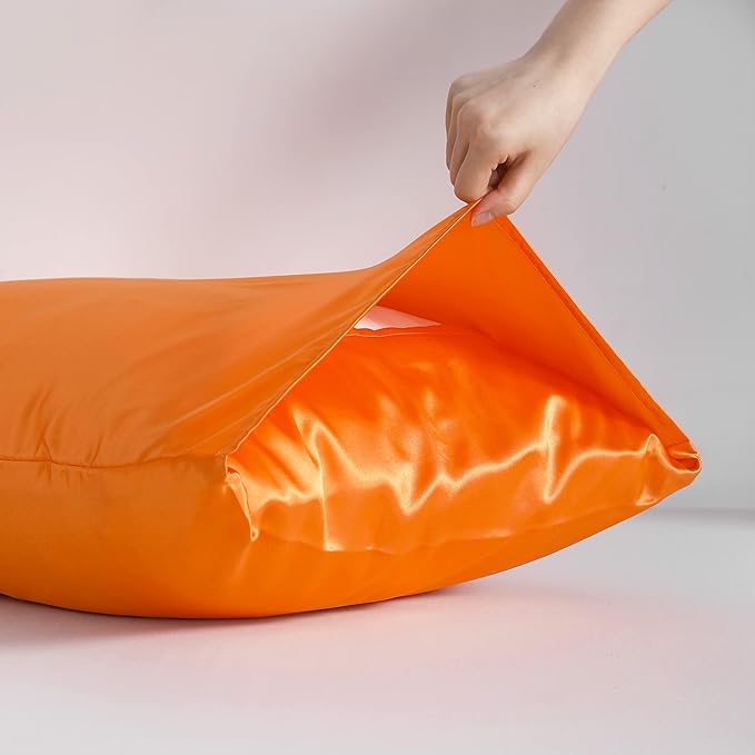 NTBAY 2 Pack Satin Standard Pillowcases for Hair and Skin, Luxurious and Silky Pillow Cases with Envelope Closure, 20x26 Inches, Orange