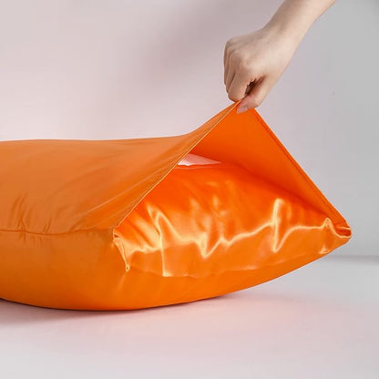NTBAY 2 Pack Satin Queen Pillowcases for Hair and Skin, Luxurious and Silky Pillow Cases with Envelope Closure, 20x30 Inches, Orange