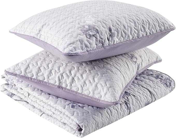 Comfort Spaces Reversible Quilt Set-Vermicelli Stitching Design All Season, Lightweight, Coverlet Bedspread Bedding, Matching Shams, King (104 in x 90 in), Kate Floral Purple 3 Piece