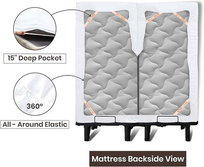 SGI bedding Adjustable Split Head Flex Top Cal King 28" Microfiber Sheet Set – Ultra Soft, Cooling & Deep Pocket 15” Fitted, 4-Piece Breathable & Durable Bedding Set for Split Cal King Beds -White