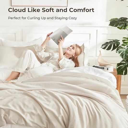 Litanika Twin/Twin XL Comforter Set Beige, 2 Pieces Lightweight Solid Bedding Comforter Set, All Season Fluffy Bed Set (66x90In Comforter & 1 Pillowcase)