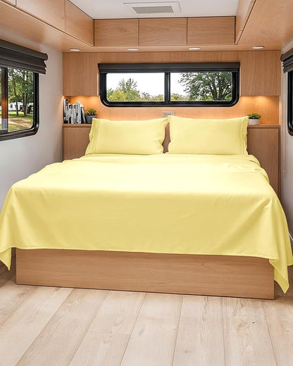Short Queen Size 4 Piece Sheet Set - RV Short Queen, Soft, Breathable & Cooling Bed Sheets Set w/ Deep Pockets - Hotel Luxury Bedding for Women, Men, Kids, Teens, Boys and Girls - Oeko-Tex - Yellow