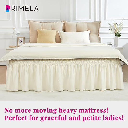 RIMELA Ivory Bed Skirt King Size 18 Inch Drop, Elastic Bed Skirting for Bed Base and Frame, Bedding Dust Ruffle Easy to Install, Lightweight Wrap Around Adjustable Bedskirt