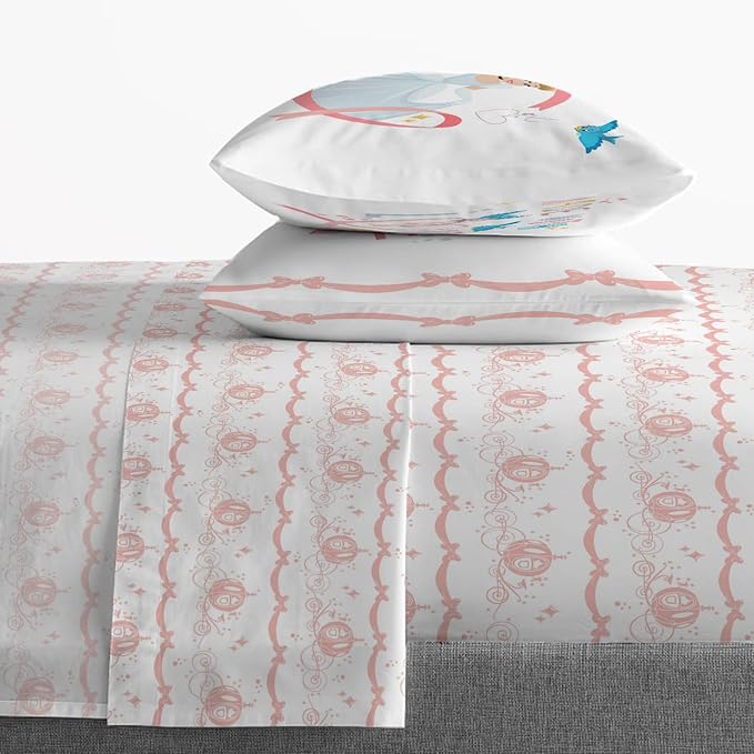 Jay Franco Kids Sheet Set with Fitted, Flat Sheets & Pillow Cover - Ultra-Soft Bedding with Pillowcase for Room Decor, White - Princess Cinderella, 4 Piece Queen