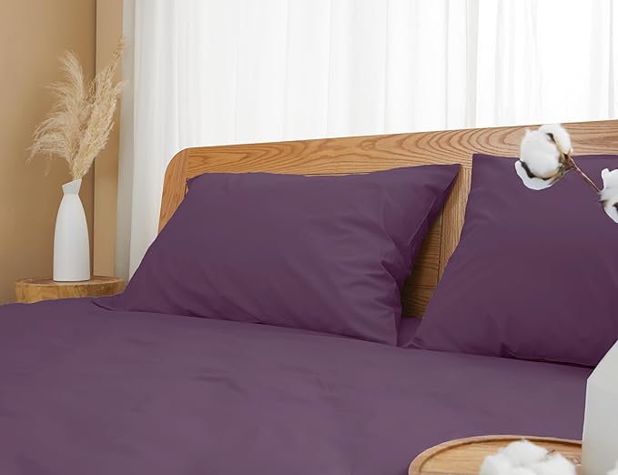 Pillow Cases, Standard Queen Size Cotton Percale Weave Pillowcases, Pre-Shrunk Breathable and Hypoallergenic Pillowcases, Set of 2 (2 Piece Standard/Queen 20 Inch x 30 Inch, Dark Purple)
