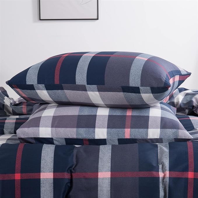 CLOTHKNOW Blue Plaid California King Comforter Set Buffalo Tartan Bedding Sets Soft Blue White Grey Grid Comforter with 2 x Pillow Cases