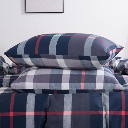 CLOTHKNOW Blue Plaid California King Comforter Set Buffalo Tartan Bedding Sets Soft Blue White Grey Grid Comforter with 2 x Pillow Cases
