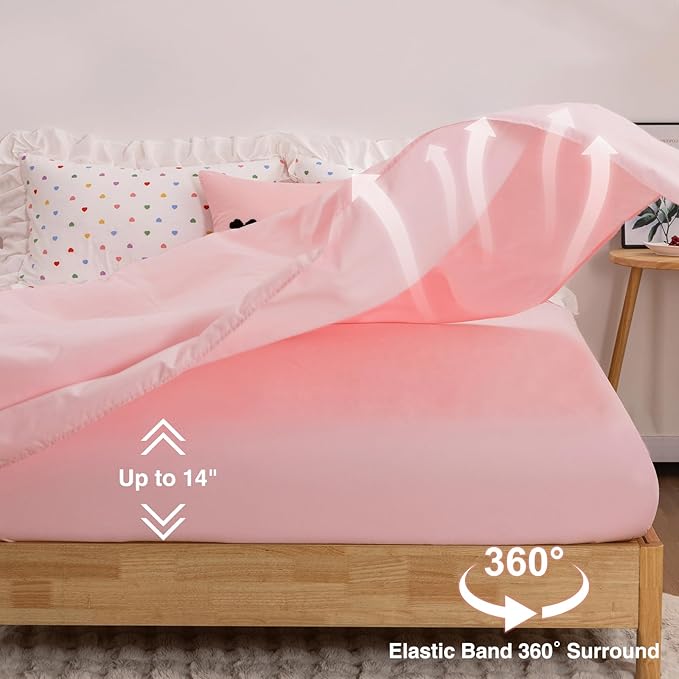 A Nice Night Colorful Heart Love Pattern Bedding Set,Ruffle 6 Piece Bed in a Bag Matching Sheet Set,Princess Chic Style,White Comforter Sets Room Decor for Girls,Queen