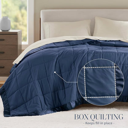 Madison Park Windom Down Alternative Blanket, Premium 3M Scotchgard Moisture Wicking Treatment, Lightweight and Soft Bed Cover For All Season, Satin Trim, Navy Twin