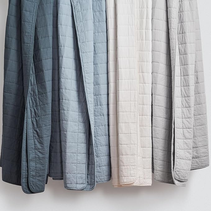 EVERGRACEHOME 100% Cotton Box Stitch Quilt Bedding Set King Size 3 Pieces, Garment-Washed Lightweight Soft Cozy Coverlet, Oversized Quilted Bedspread Sets with 2 Shams for All Season, Blue Linen