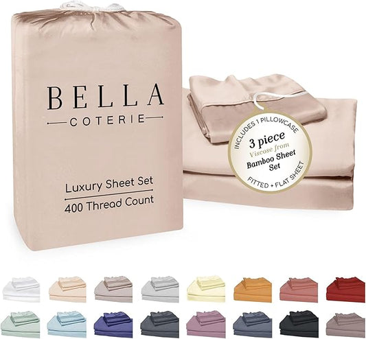 Bella Coterie Luxury Bamboo Viscose Twin Size Sheet Set | 100% Organically Grown | Ultra Soft | Cooling for Hot Sleepers | 18" Deep Pocket [Dusty Rose]
