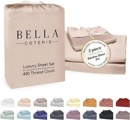 Bella Coterie Luxury Bamboo Viscose Twin XL Size Sheet Set | 100% Organically Grown | Ultra Soft | Cooling for Hot Sleepers | 18" Deep Pocket [Dusty Rose]