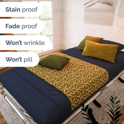 Cot Sheet Set 30” x 75” – 4 Piece Cot Size Narrow Twin Mattress Sheets – Ideal for Camper Bunk, RVs, Bunks, Day Care & Camping - Fits 6” to 10” Mattress, Ultra-Soft, Breathable & Cooling - Navy Blue