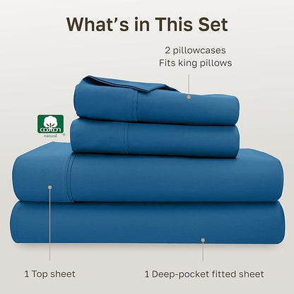 California Design Den King Sheets Deep Pocket Set - 400 Thread Count Sateen, Natural 100% Cotton King Size Sheets with All Around Elastic, Soft, Durable Bedding - Cobalt Blue