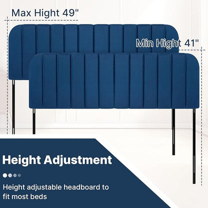 Queen Headboard Only - Upholstered Headboard for Bed, Easy Assembly, Velvet Covered Sponge, Place Between Bed & Wall, Adjustable Metal Legs with Non-Slip Pads, Blue