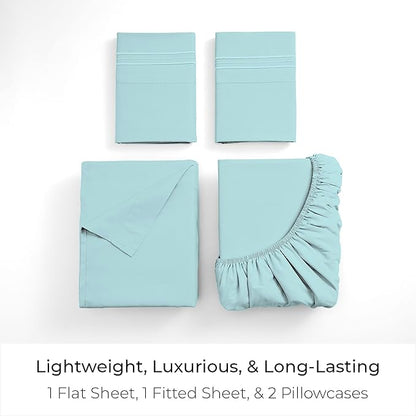 Mellanni Twin Sheet Set - 4-Piece Iconic Collection Bedding, (Including 2 Pillowcases), 16-Inch Deep Pocket, Easy Care, Extra Soft, Cooling Sheets, Brushed Microfiber - Aqua