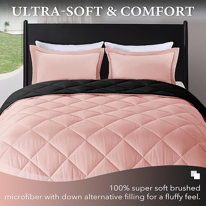 downluxe King Size Comforter Set - Pink and Black King Comforter, Soft Bedding Sets for All Seasons -3 Pieces - 1 Comforter (104"x92") and 2 Pillow Shams(20"x36")