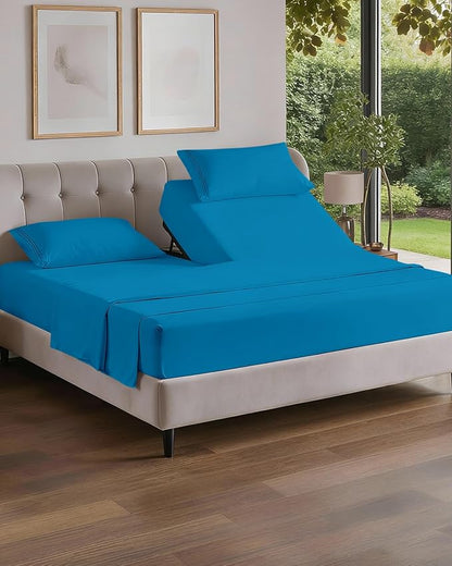 Flex Top Split Head King 4 Piece Sheet Set - Comfy Breathable & Cooling Bed Sheets Set - Hotel Luxury Bedding for Women, Men, Kids, Teens, Boys & Girls - Deep Pockets, Soft and Oeko-Tex - Denim Blue
