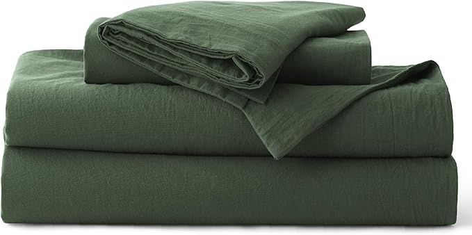 Bedsure 100% Washed Cotton Duvet Cover Queen Size - Olive Green Minimalist Bedding Set Linen Like - PureWoven Plain Simple & Soft Comforter Cover for All Seasons (Olive Green, Queen, 90"x90")