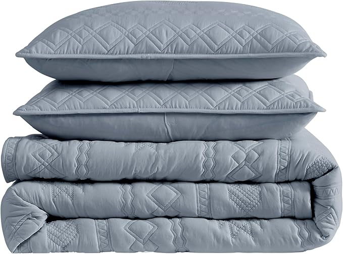 WDCOZY Boho Blue Grey Twin Quit Size Bedding Sets with 1 Pillow Sham, Farmhouse Lightweight Soft Bedspread Coverlet for All Season, 2 Pieces, 68x90 inches
