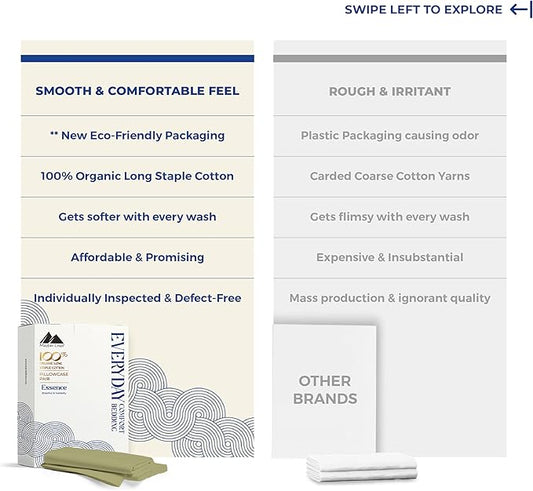 Mayfair Linen 100% Organic Cotton Percale Pillow Cases Queen/Standard Size Set of 2 - Percale Pillowcovers Standard/Queen (Sage Green), Soft Cooling Pillow Case for Sleeping, Cotton Pillowcases