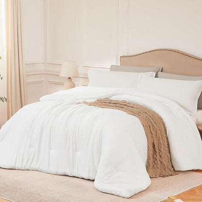 Twin Comforter Set White,2PCS Soft Lightweight Breathable Bedding Comforter Sets for All Season, Twin Size(68''×90'' Comforter & 1 Pillowcase)