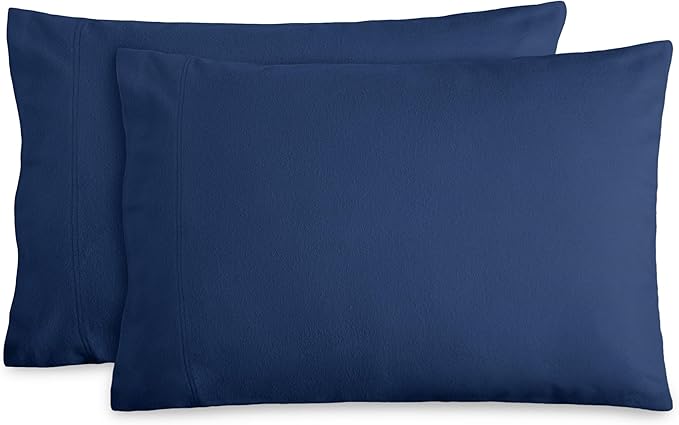 Bare Home Flannel Standard Pillowcases Set of 2-100% Cotton - Velvety Soft & Cozy - Double Brushed Heavyweight Flannel Pillowcases (Standard Pillowcase Set of 2, Dark Blue)
